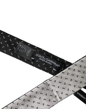 White Black Patterned Silk Adjustable Men Necktie Tie