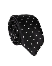 Black White Polka Dots Silk Adjustable Men Necktie Tie
