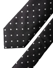Black White Polka Dots Silk Adjustable Men Necktie Tie