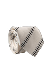 Beige Black Stripes 100% Silk Adjustable Men Necktie Tie