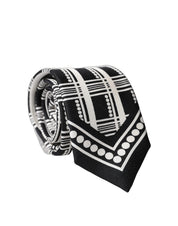 Black White Abstract Silk Adjustable Men Tied Necktie Tie