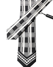 Black White Abstract Silk Adjustable Men Tied Necktie Tie