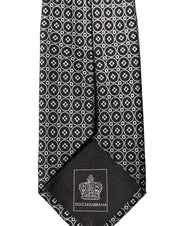 Black White Patterned Silk Adjustable Men Necktie Tie