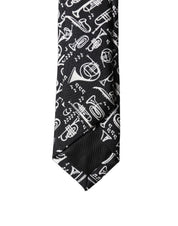 Black Trumpet Print Silk Adjustable Men Tied Necktie Tie
