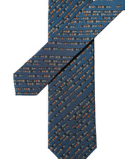 Blue Patterned 100% Silk Adjustable Men Tied Necktie Tie