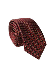 Burgundy Geometric Silk Adjustable Men Tied Necktie Tie