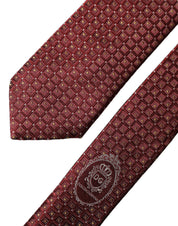 Burgundy Geometric Silk Adjustable Men Tied Necktie Tie