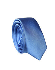 Blue Satin 100% Silk Adjustable Men Tied Necktie Tie