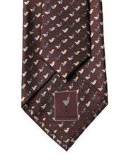 Burgundy Geometric Silk Adjustable Men Tied Necktie Tie