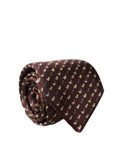 Burgundy Geometric Silk Adjustable Men Tied Necktie Tie
