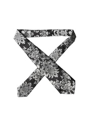 Black Silver Floral Silk Adjustable Women Necktie Tie