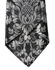 Black Silver Floral Silk Adjustable Women Necktie Tie