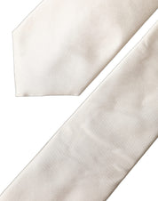 Off White Satin Silk Adjustable Women Tied Necktie Tie