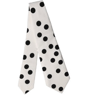 White Black Polka Dot Silk Adjustable Women Necktie Tie