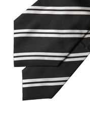 Black White Stripes Silk Adjustable Women Necktie Tie