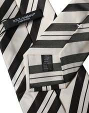 Black White Stripes Silk Adjustable Women Necktie Tie