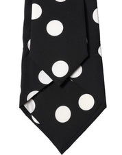 Black White Polka Dot Silk Adjustable Women Necktie Tie
