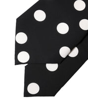 Black White Polka Dot Silk Adjustable Women Necktie Tie