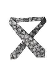Black Silver Floral Silk Adjustable Women Necktie Tie