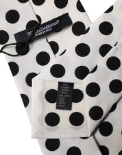 White Black Polka Dot Silk Adjustable Women Necktie Tie