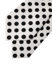 White Black Polka Dot Silk Adjustable Women Necktie Tie