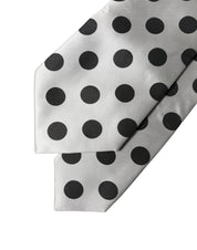 White Black Polka Dot Silk Adjustable Women Necktie Tie