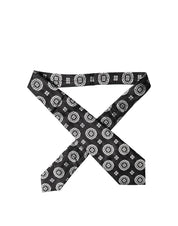 Black White Floral Silk Adjustable Women Necktie Tie