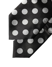 Black White Polka Dot Silk Adjustable Women Necktie Tie