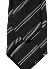 Black White Stripes Silk Adjustable Women Necktie Tie