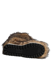 Brown Faux Skim Ski Fur Knee High Boots Shoes