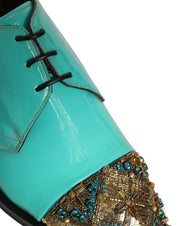 Aqua Blue Embellished Derby Dress Formal Shoes