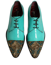 Aqua Blue Embellished Derby Dress Formal Shoes