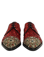 Red Sequin Embellished Men Derby Dress Shoes