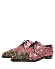 Pink Sequin Embellished Men Derby Dress Shoes