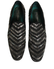 Black Silver Embellished Slip On Loafers Shoes