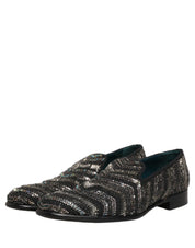 Black Silver Embellished Slip On Loafers Shoes