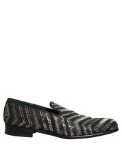 Black Silver Embellished Slip On Loafers Shoes