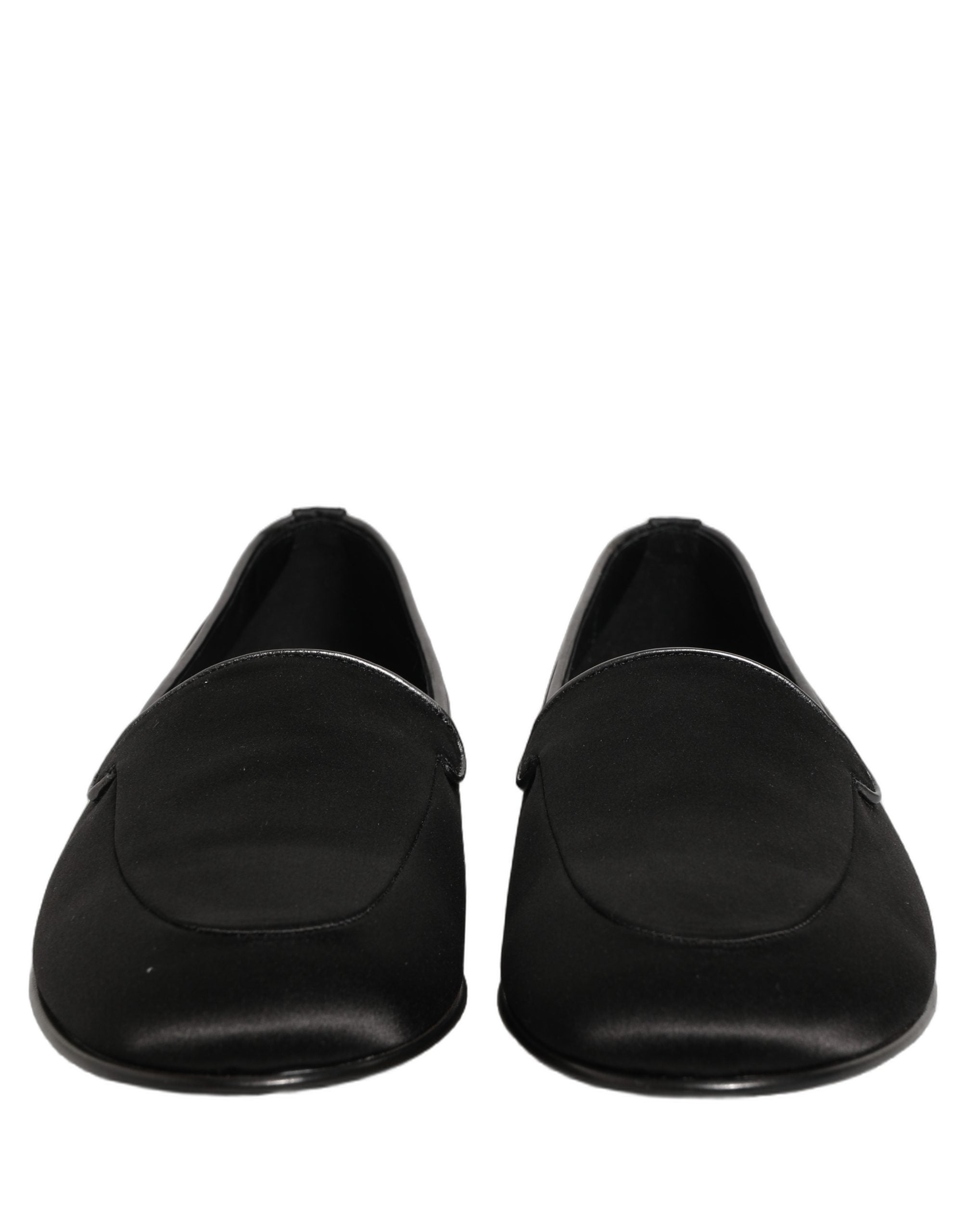 Dolce & Gabbana Black Satin Logo Slip On Flats Loafers Shoes Dolce & Gabbana