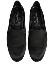 Dolce & Gabbana Black Satin Logo Slip On Flats Loafers Shoes Dolce & Gabbana