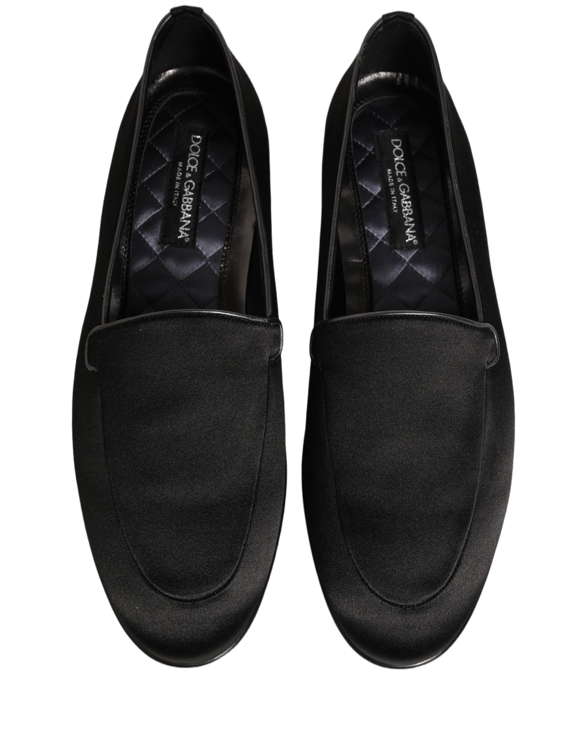 Dolce & Gabbana Black Satin Logo Slip On Flats Loafers Shoes Dolce & Gabbana