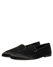 Dolce & Gabbana Black Satin Logo Slip On Flats Loafers Shoes Dolce & Gabbana