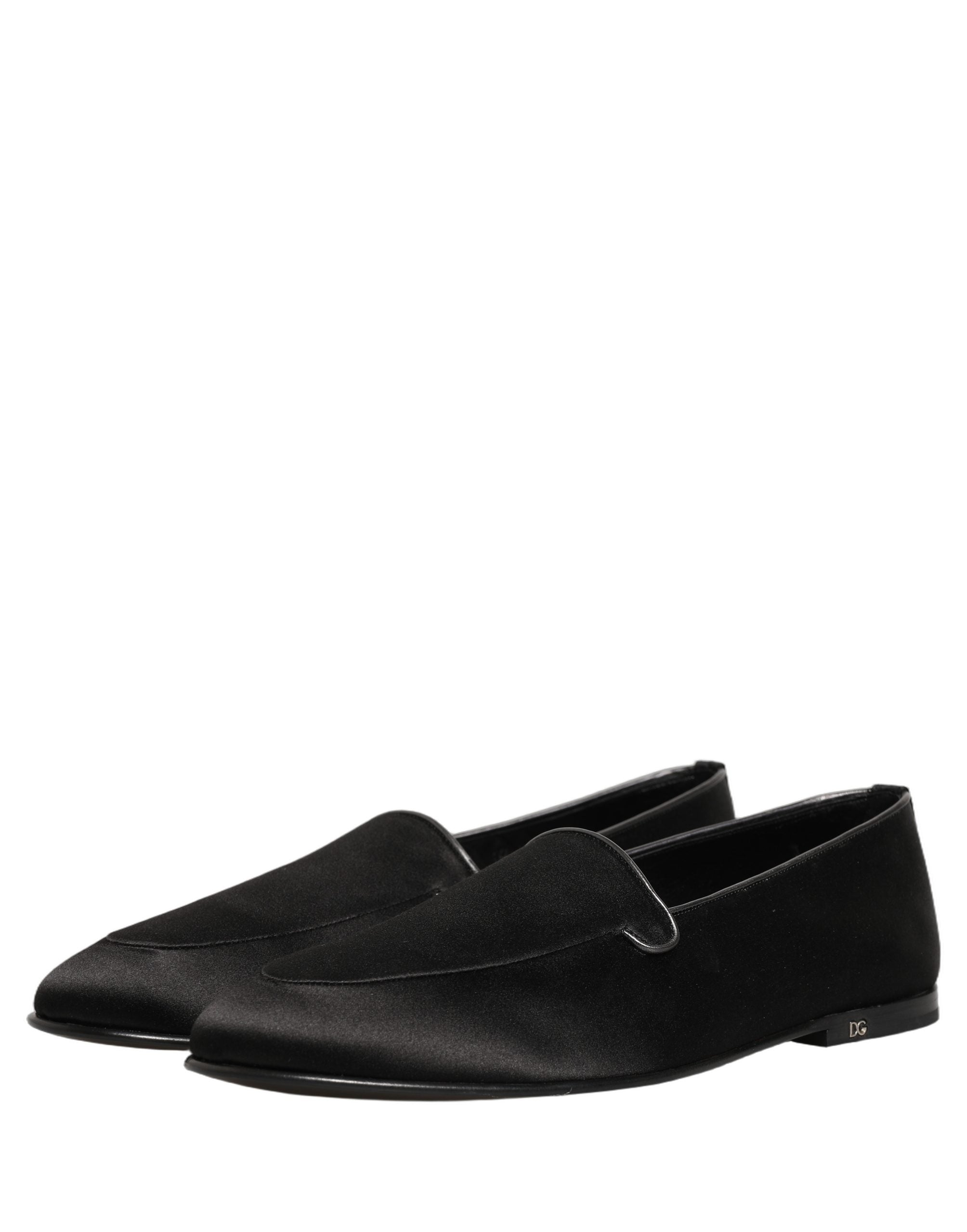 Dolce & Gabbana Black Satin Logo Slip On Flats Loafers Shoes Dolce & Gabbana