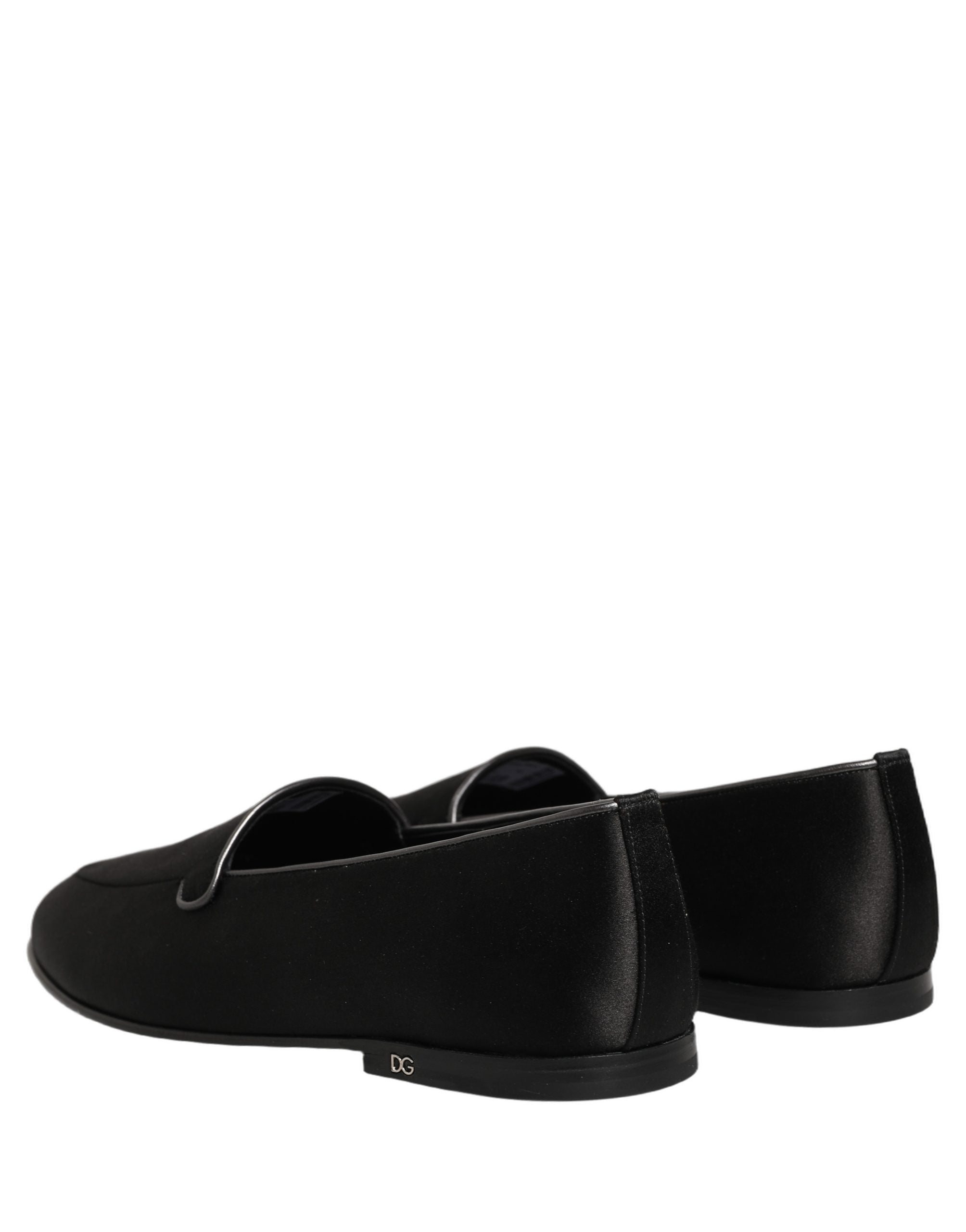 Dolce & Gabbana Black Satin Logo Slip On Flats Loafers Shoes Dolce & Gabbana