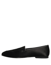 Dolce & Gabbana Black Satin Logo Slip On Flats Loafers Shoes Dolce & Gabbana