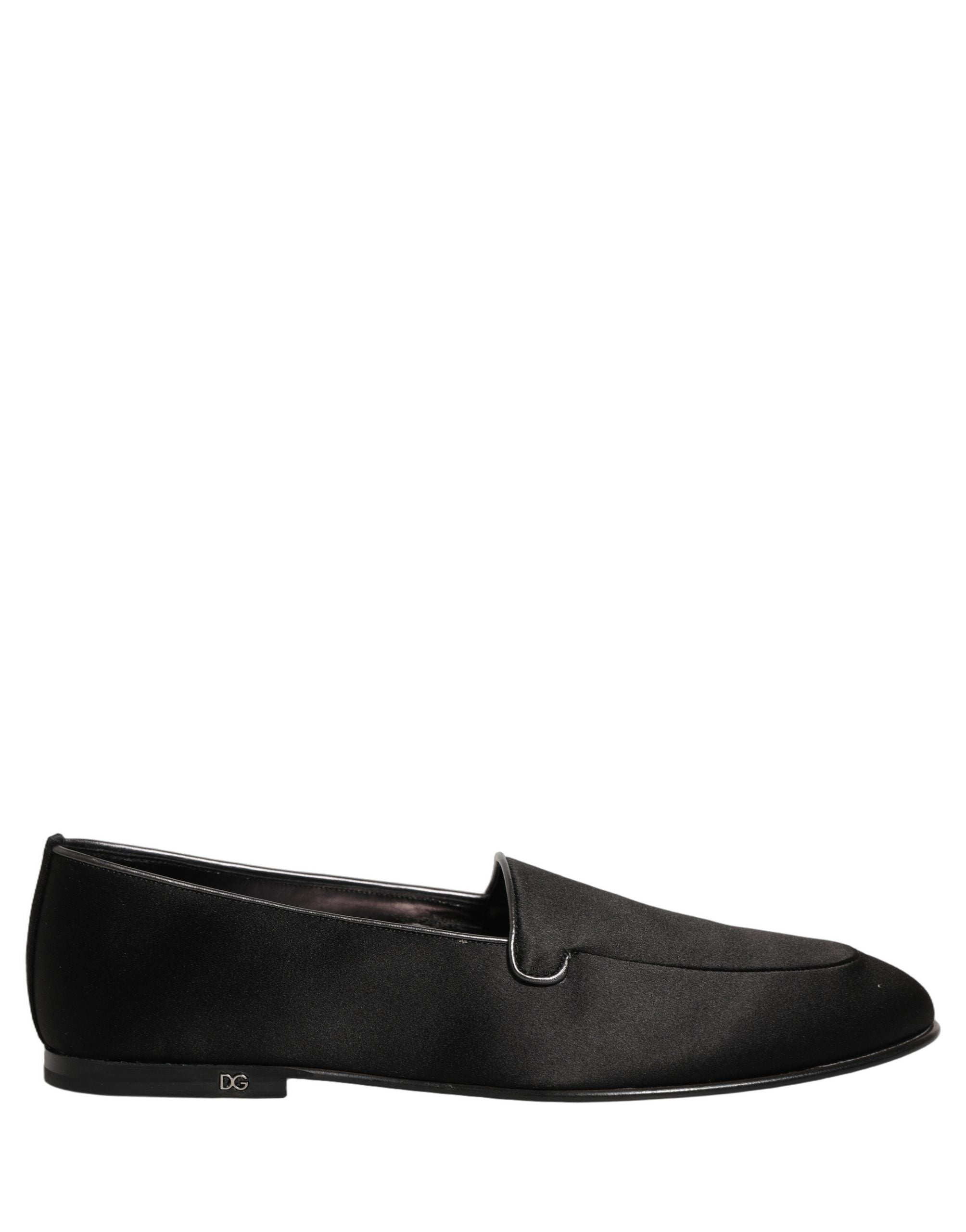 Dolce & Gabbana Black Satin Logo Slip On Flats Loafers Shoes Dolce & Gabbana