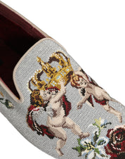 Gray Crown Rose Angel Embroidery Loafer Shoes