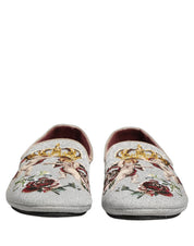 Gray Crown Rose Angel Embroidery Loafer Shoes