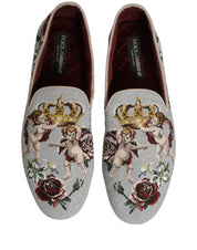 Gray Crown Rose Angel Embroidery Loafer Shoes