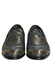 Black Floral Brocade Slip On Loafers Shoes