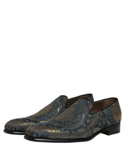 Black Floral Brocade Slip On Loafers Shoes